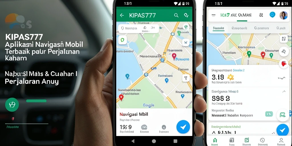 Antarmuka aplikasi KIPAS777 menampilkan peta navigasi mobil yang interaktif.