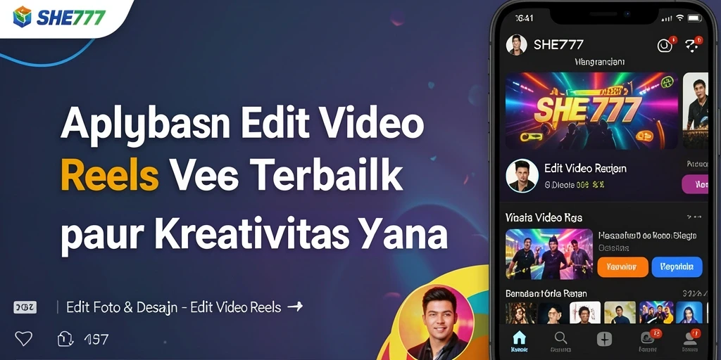 Antarmuka aplikasi SHE777 dengan fitur Edit Video Reels yang menarik.