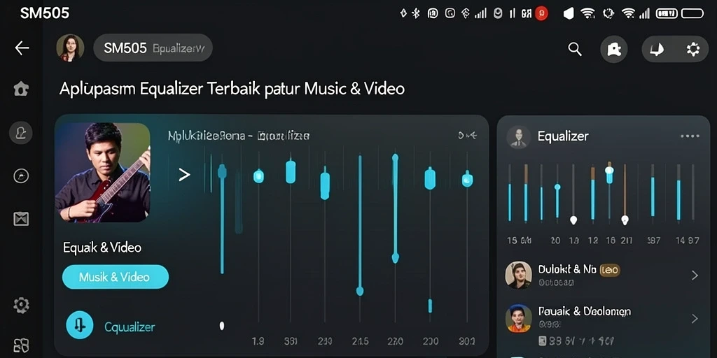 Tampilan antarmuka pengguna aplikasi Equalizer SM605 yang menarik dan fungsional.